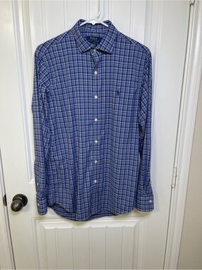 Polo Ralph Lauren Medium Classic Fit Performance Plaid Shirt Blue Pony Stretch